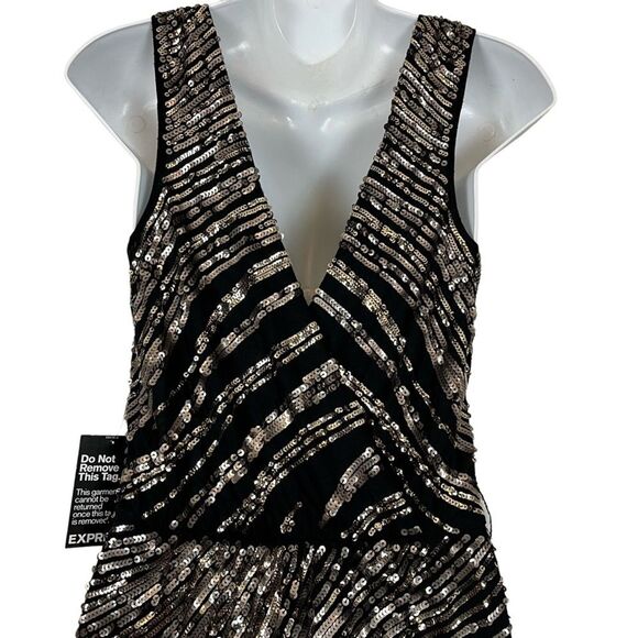 Express Black Gold Sequin Sleeveless V-Back Swifty Party Evening Dress NWT S - Picture 14 of 14